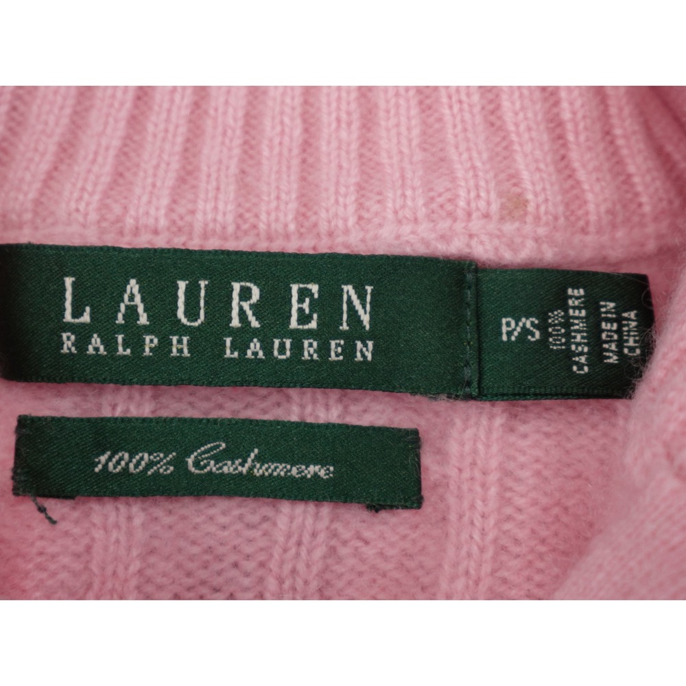 Lauren Ralph Full Zip Sweater Womens Petite Small Pink Cashmere Cable Knit - Picture 7 of 13